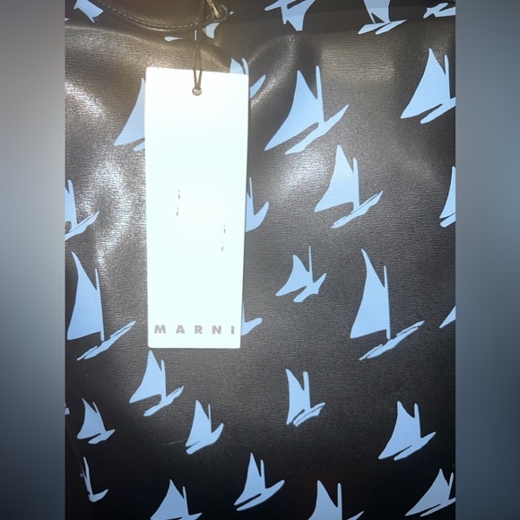 MARNI Spring/Summer 2018 Unisex Blue Leather Sailboat Patterned Satchel Bag - Picture 13 of 17